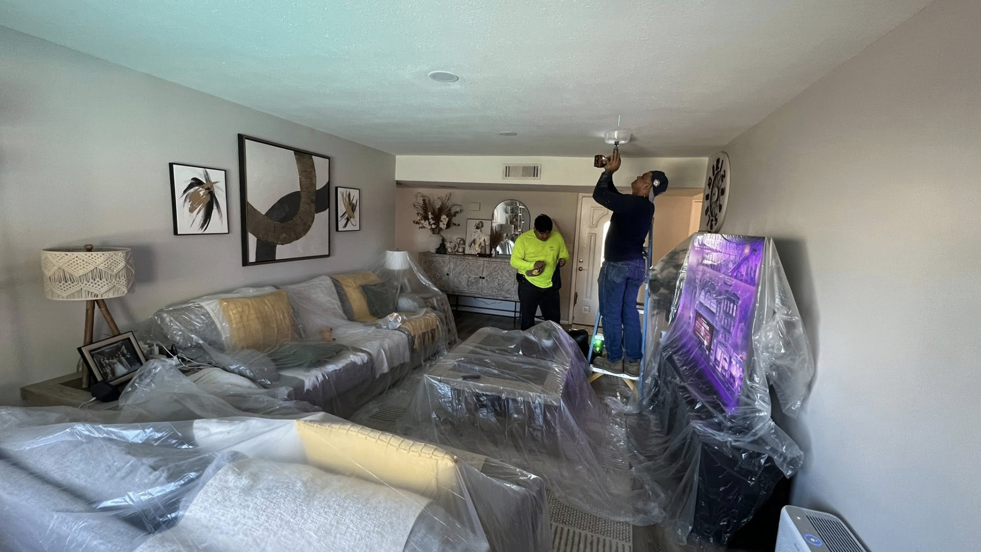 Ceiling fixture installation — living room