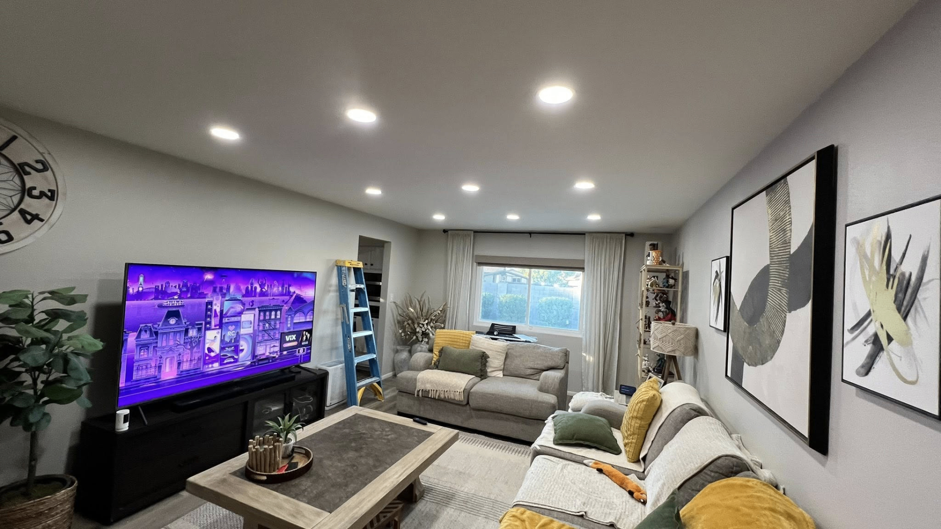 Recessed LED ceiling lighting in living room
