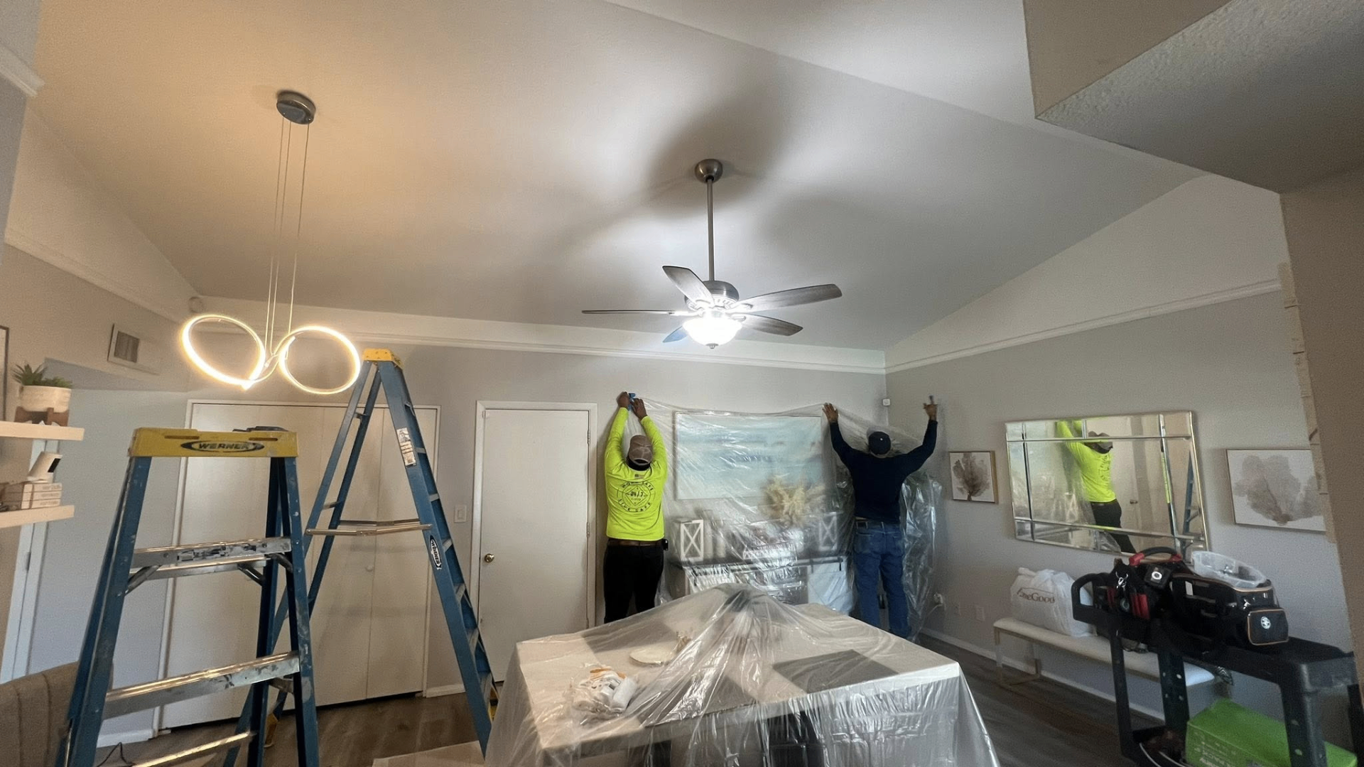 Designer pendant and ceiling fan install